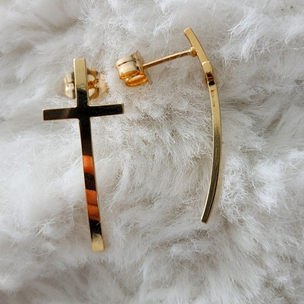 14k gold cross earrings